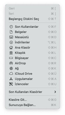 Finder içindeki Git menüsü