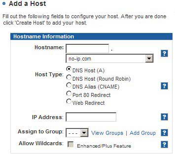 no-ip - yeni host ekleme ekranı